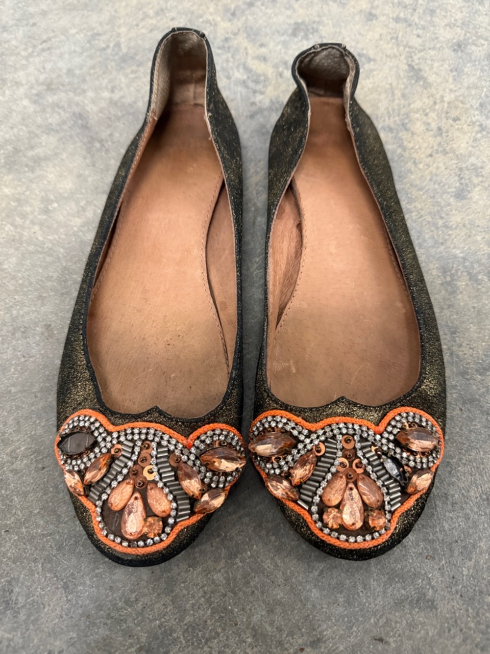 Embellished Black and Orange Women's Ballet Flats